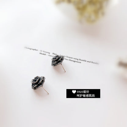 Rose Stud Earrings with Rhinestones and Silver Pins by HitMyNeed
