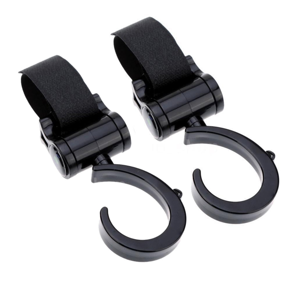Rotatable Pram Bag Hooks (2pcs) with Velcro Straps by HitMyNeed