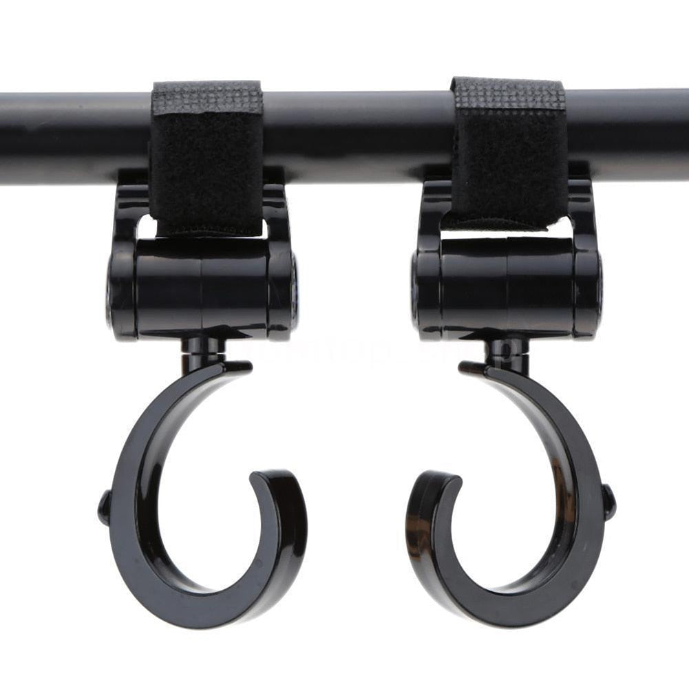 Rotatable Pram Bag Hooks (2pcs) with Velcro Straps by HitMyNeed