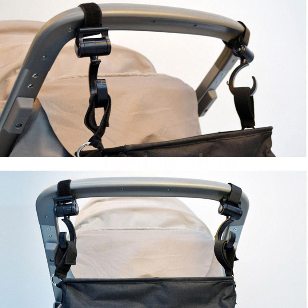 Rotatable Pram Bag Hooks (2pcs) with Velcro Straps by HitMyNeed