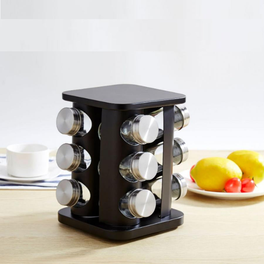 Rotating Spice Rack with 12 Glass Jars Organizer by HitMyNeed