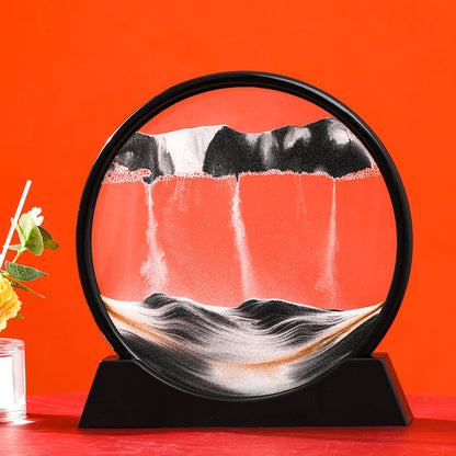 Round 3D Moving Sand Art Deep Sea Glass Decor black-base-black 12-inch by HitMyNeed