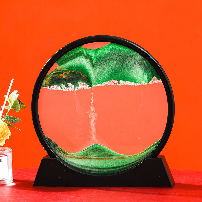 Round 3D Moving Sand Art Deep Sea Glass Decor black-base-green 5-inch by HitMyNeed