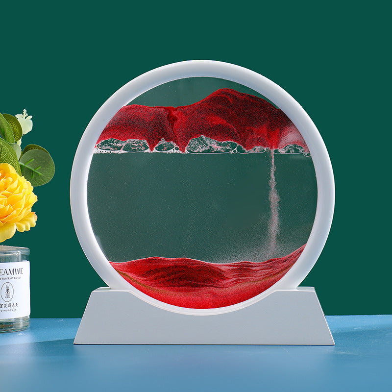 Round 3D Moving Sand Art Deep Sea Glass Decor white-base-red 5-inch by HitMyNeed