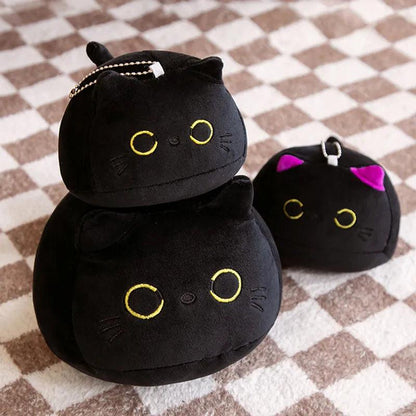 Round Black Cat Plush Ball Pillow for Kids by HitMyNeed