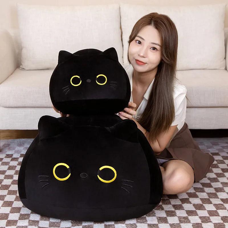 Round Black Cat Plush Ball Pillow for Kids by HitMyNeed