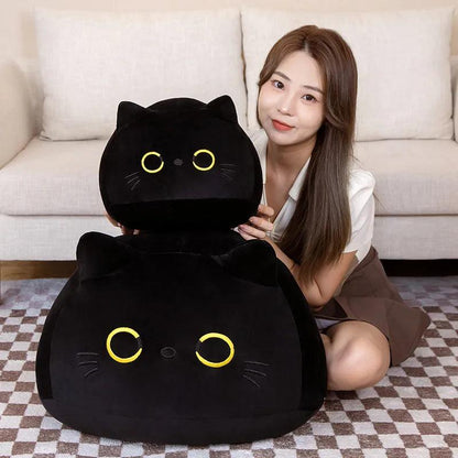 Round Black Cat Plush Ball Pillow for Kids by HitMyNeed