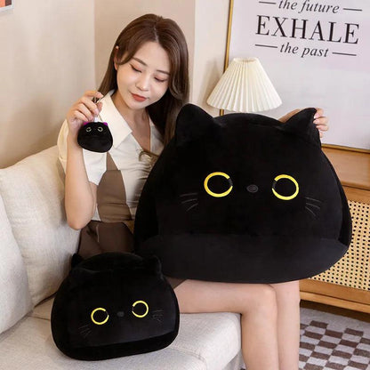 Round Black Cat Plush Ball Pillow for Kids by HitMyNeed