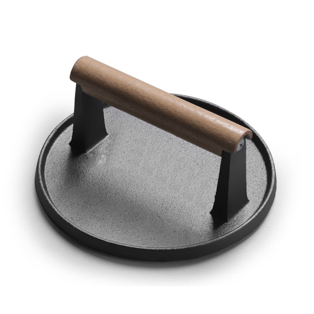 Round Cast Iron Hamburger Press with Wooden Handle by HitMyNeed