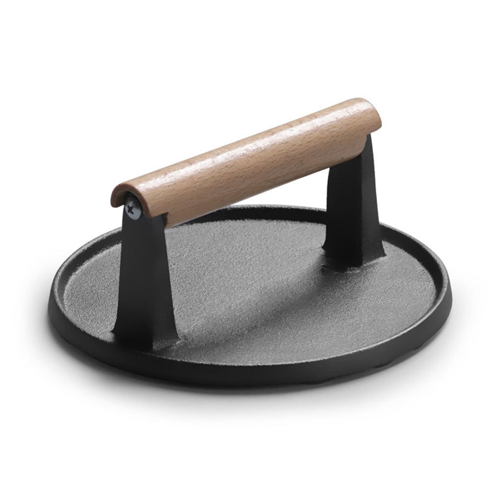 Round Cast Iron Hamburger Press with Wooden Handle by HitMyNeed