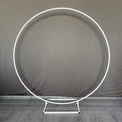 Round Metal Balloon Arch Stand for Event Backdrops 2-2m86-6in white-square-base by HitMyNeed