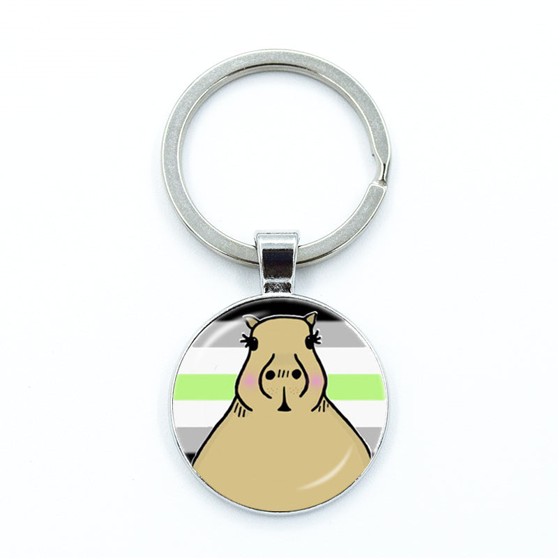 Round Metal Capybara Keychain with Glass Charm 10 by HitMyNeed