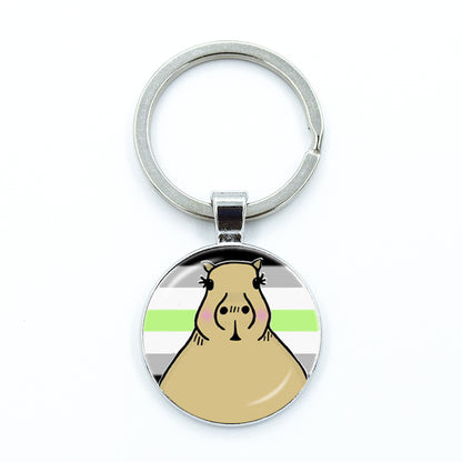 Round Metal Capybara Keychain with Glass Charm 10 by HitMyNeed