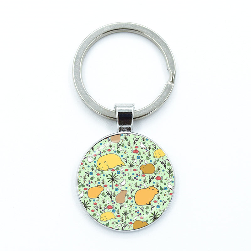 Round Metal Capybara Keychain with Glass Charm 11 by HitMyNeed