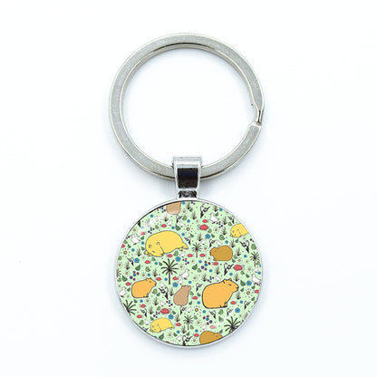 Round Metal Capybara Keychain with Glass Charm 11 by HitMyNeed