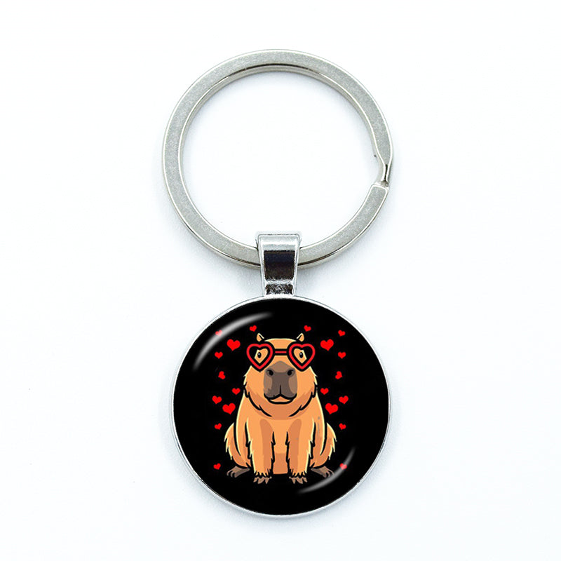 Round Metal Capybara Keychain with Glass Charm 12 by HitMyNeed
