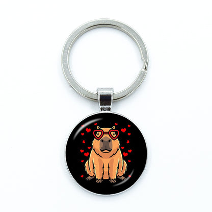 Round Metal Capybara Keychain with Glass Charm 12 by HitMyNeed