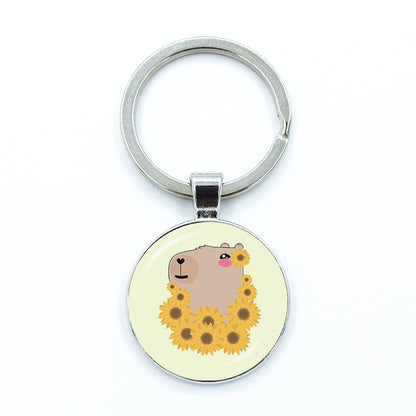 Round Metal Capybara Keychain with Glass Charm 13 by HitMyNeed