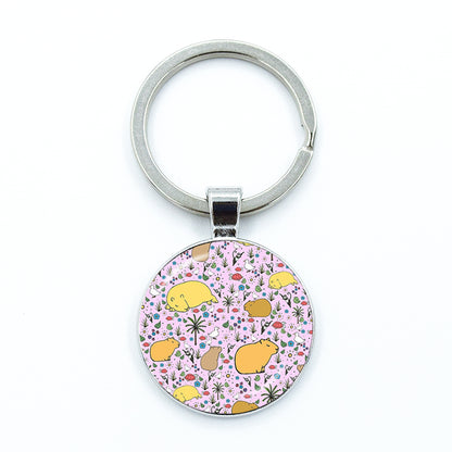 Round Metal Capybara Keychain with Glass Charm 14 by HitMyNeed