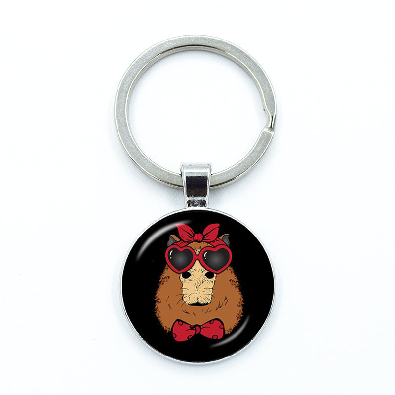 Round Metal Capybara Keychain with Glass Charm 15 by HitMyNeed