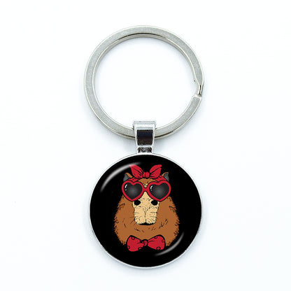 Round Metal Capybara Keychain with Glass Charm 15 by HitMyNeed