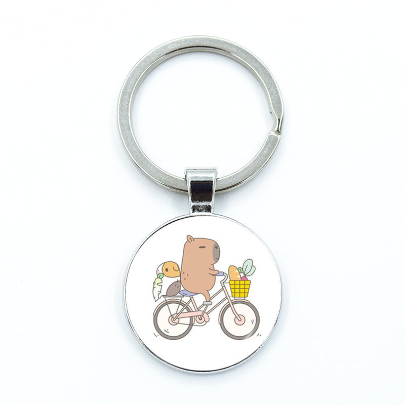 Round Metal Capybara Keychain with Glass Charm 16 by HitMyNeed