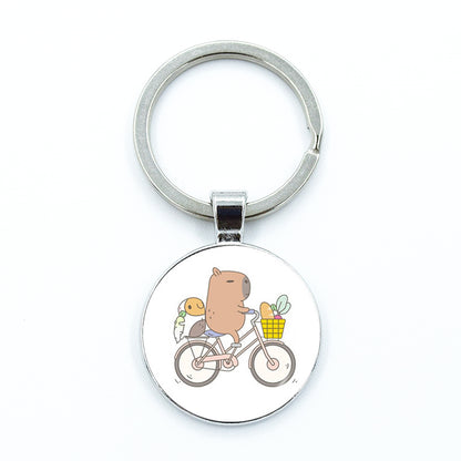 Round Metal Capybara Keychain with Glass Charm 16 by HitMyNeed