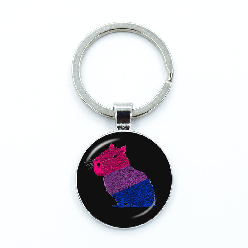 Round Metal Capybara Keychain with Glass Charm 17 by HitMyNeed