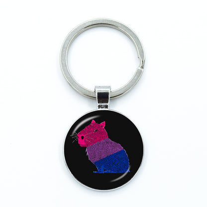 Round Metal Capybara Keychain with Glass Charm 17 by HitMyNeed