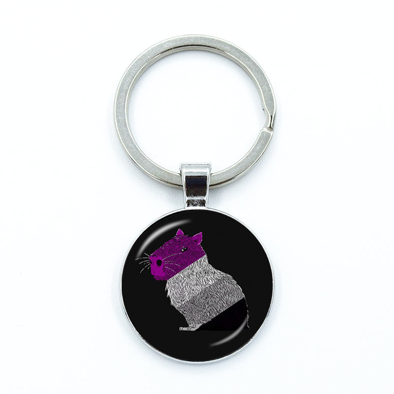 Round Metal Capybara Keychain with Glass Charm 18 by HitMyNeed