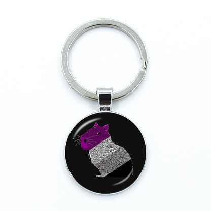 Round Metal Capybara Keychain with Glass Charm 18 by HitMyNeed