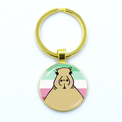 Round Metal Capybara Keychain with Glass Charm 23 by HitMyNeed
