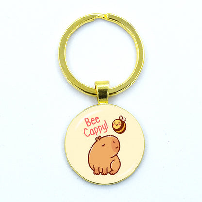 Round Metal Capybara Keychain with Glass Charm 24 by HitMyNeed