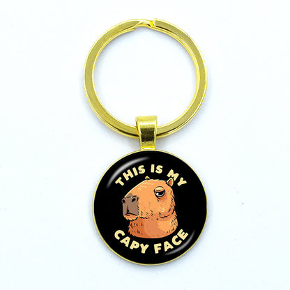Round Metal Capybara Keychain with Glass Charm 27 by HitMyNeed
