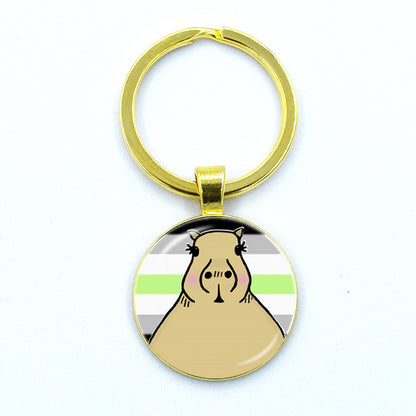 Round Metal Capybara Keychain with Glass Charm 30 by HitMyNeed