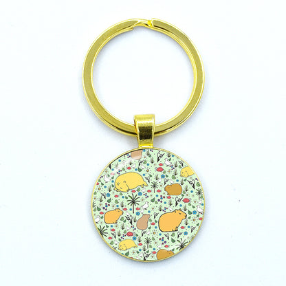 Round Metal Capybara Keychain with Glass Charm 31 by HitMyNeed