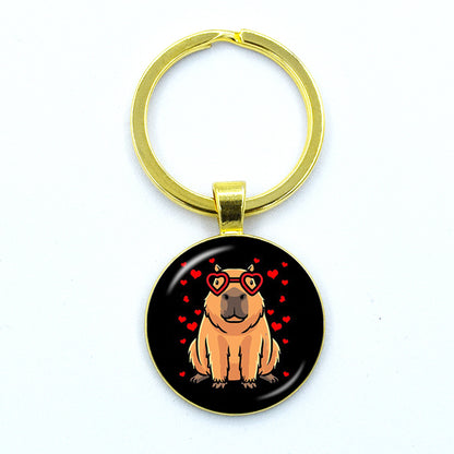Round Metal Capybara Keychain with Glass Charm 32 by HitMyNeed