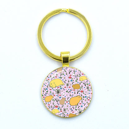 Round Metal Capybara Keychain with Glass Charm 34 by HitMyNeed