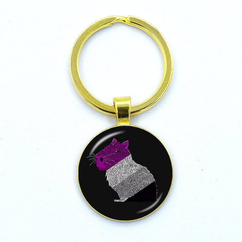 Round Metal Capybara Keychain with Glass Charm 38 by HitMyNeed