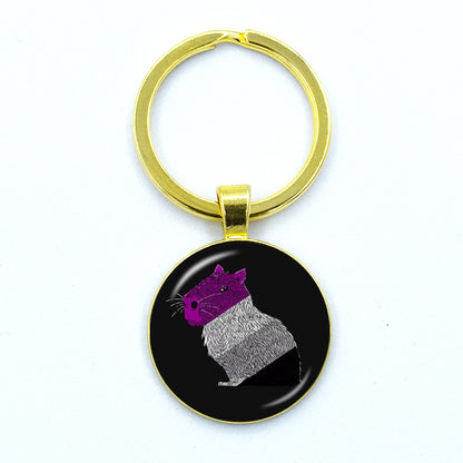 Round Metal Capybara Keychain with Glass Charm 38 by HitMyNeed