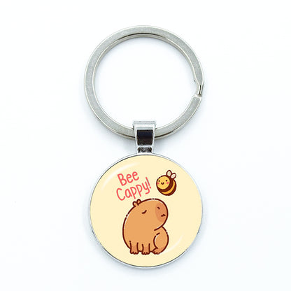Round Metal Capybara Keychain with Glass Charm 4 by HitMyNeed
