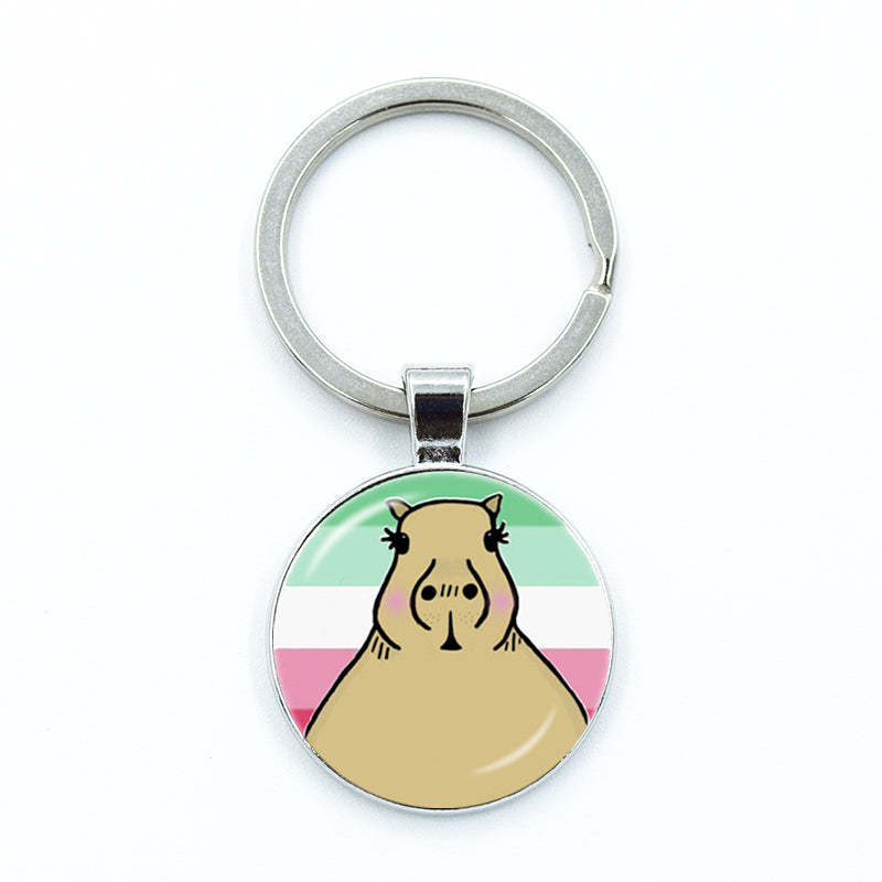 Round Metal Capybara Keychain with Glass Charm by HitMyNeed