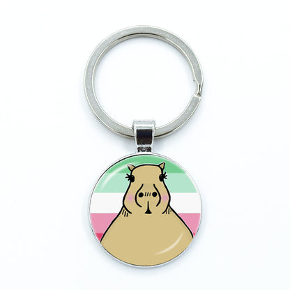 Round Metal Capybara Keychain with Glass Charm by HitMyNeed