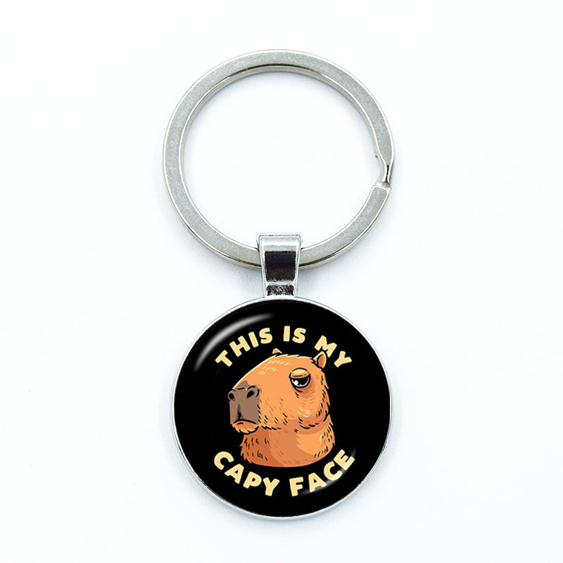 Round Metal Capybara Keychain with Glass Charm by HitMyNeed