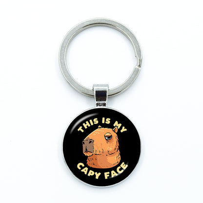 Round Metal Capybara Keychain with Glass Charm 7 by HitMyNeed