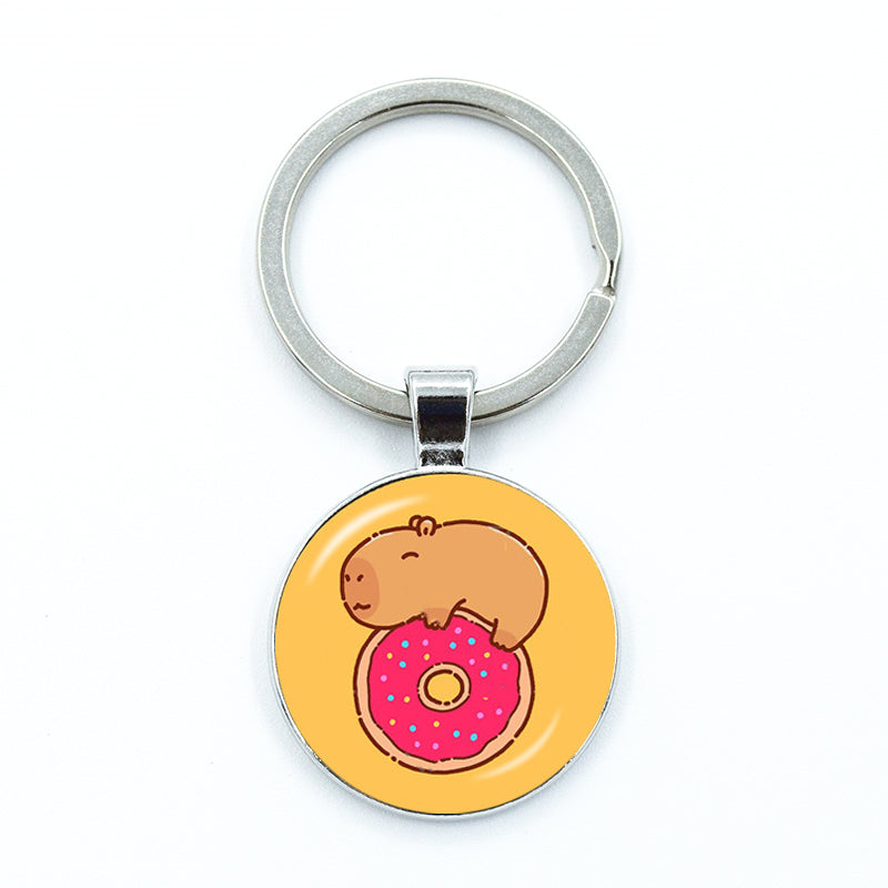 Round Metal Capybara Keychain with Glass Charm 8 by HitMyNeed