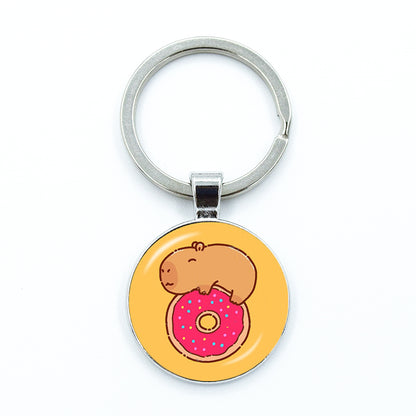 Round Metal Capybara Keychain with Glass Charm 8 by HitMyNeed