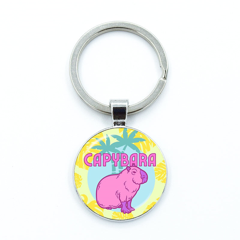 Round Metal Capybara Keychain with Glass Charm 9 by HitMyNeed