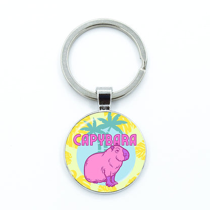 Round Metal Capybara Keychain with Glass Charm 9 by HitMyNeed