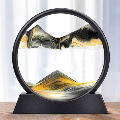 Round Moving Sand Art Glass Deep Sea Sandscape black-gold 12-inch by HitMyNeed